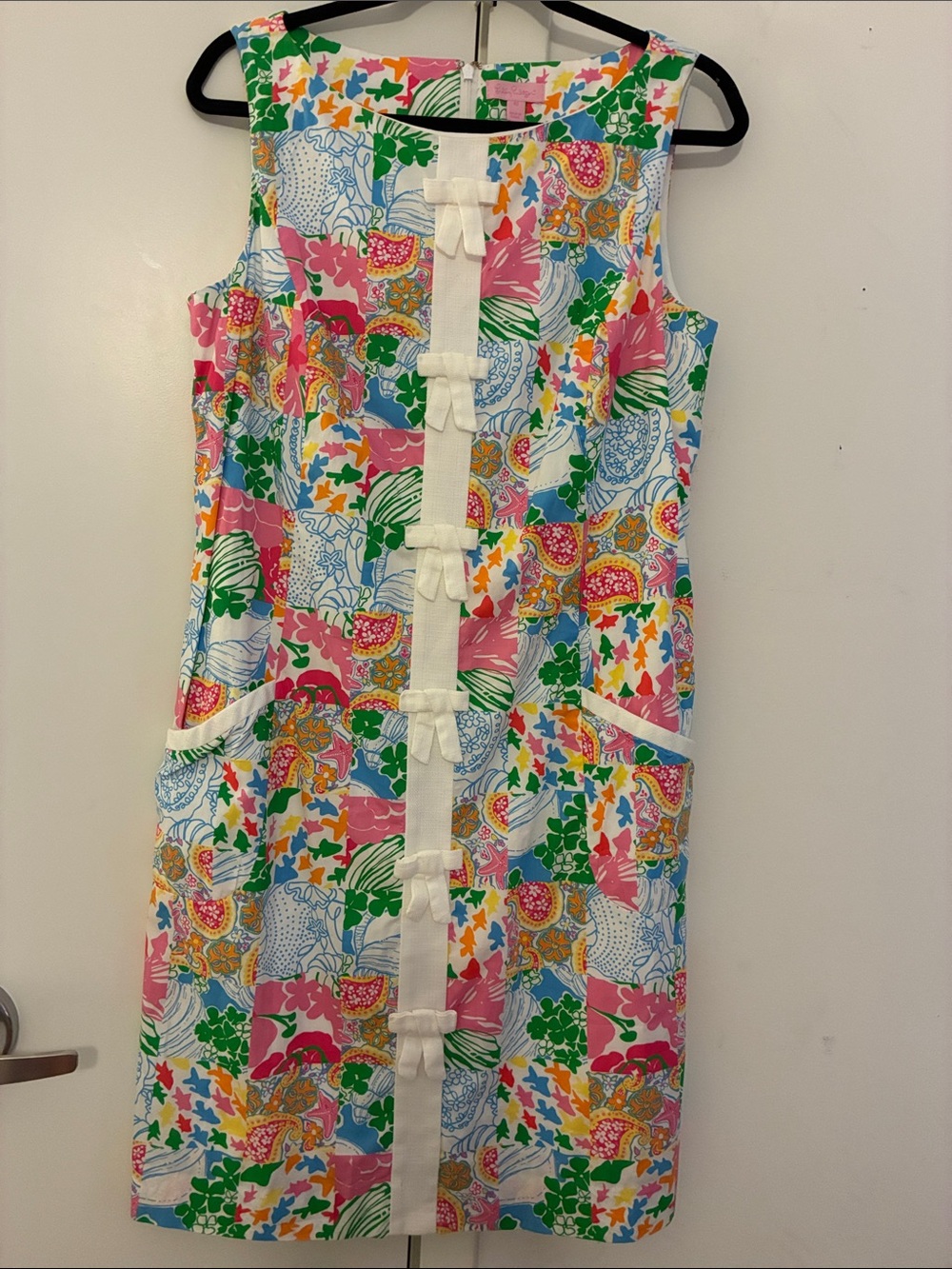 Lilly Pulitzer Multicolor Patchwork Bow-Front Dress 10 EUC